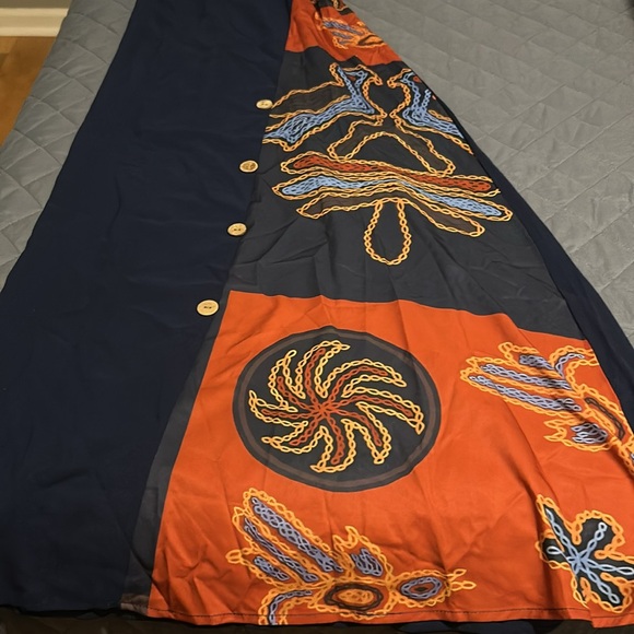 Cellabie Navy Side Button Abstract Maxi Dress - Picture 3 of 4